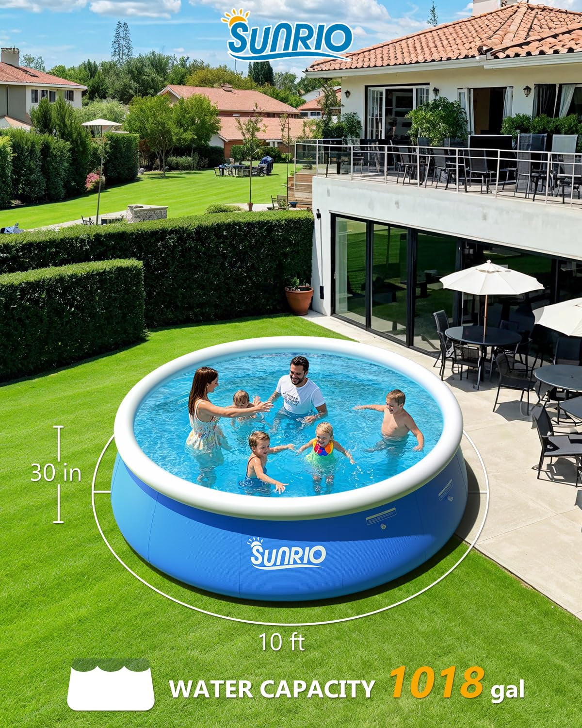 Sunrio Inflatable Above Ground Swimming Pool, Round Top Ring, Easy Set Up Outdoor, 10' x 30"