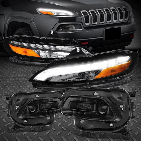 Nuvision for 14-18 Cherokee Projector Headlight LED DRL Turn Signal Lamps Black/Amber
