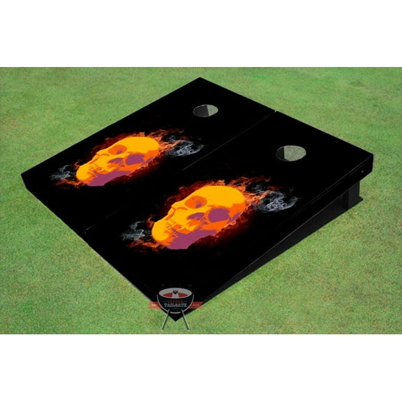 Skull with Flames Themed Cornhole Boards