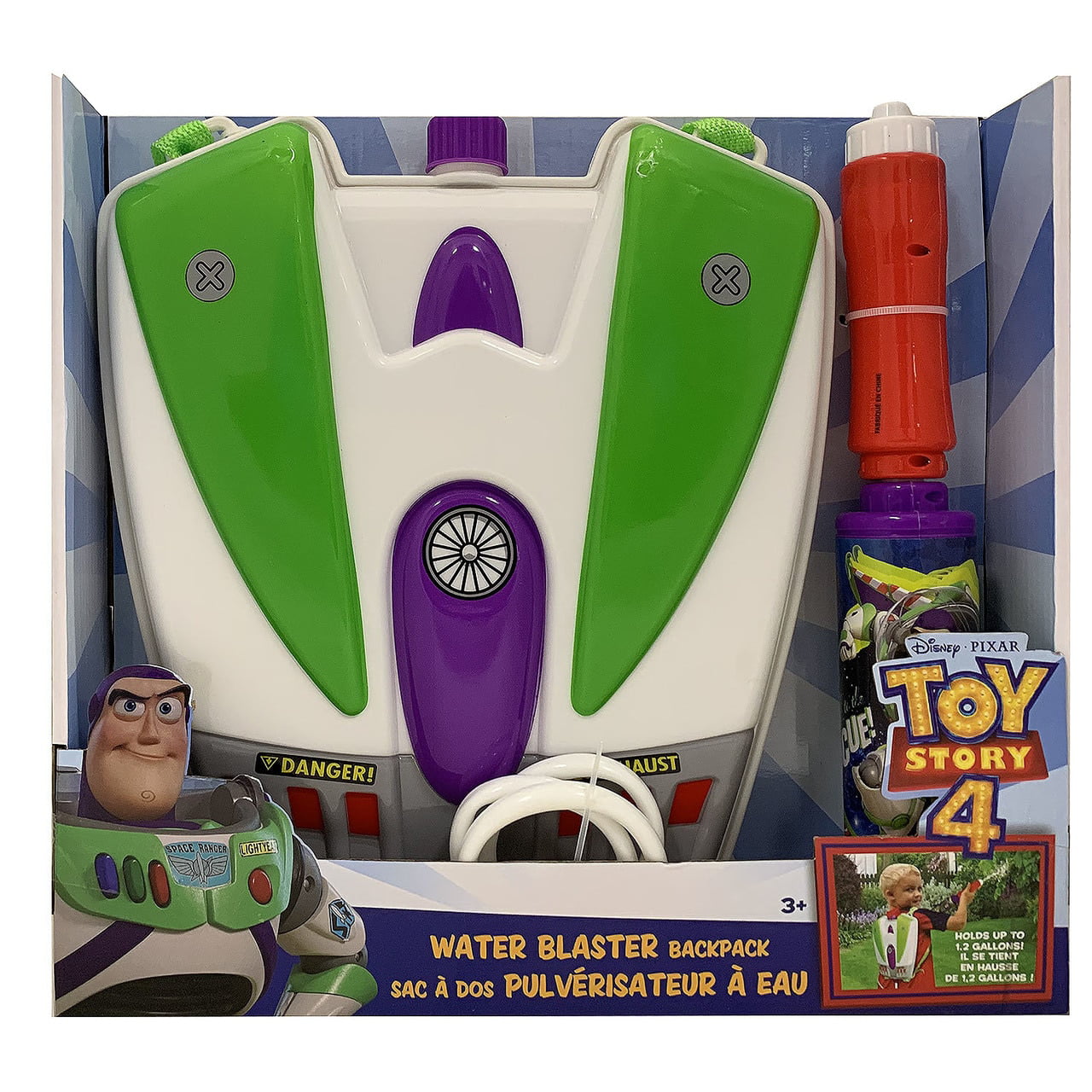 Disney Toy Story Buzz Large Portable  Kids Water Blaster Backpack and Water Gun 
