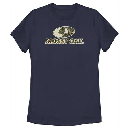 Women s Mossy Oak Classic Camouflage Logo Graphic Tee Navy Blue Small