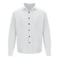 thumbnail image 4 of IROINNID Button Up Shirts for Men Solid Turn-down Collar Button Long Sleeve Shirt,White, 4 of 8