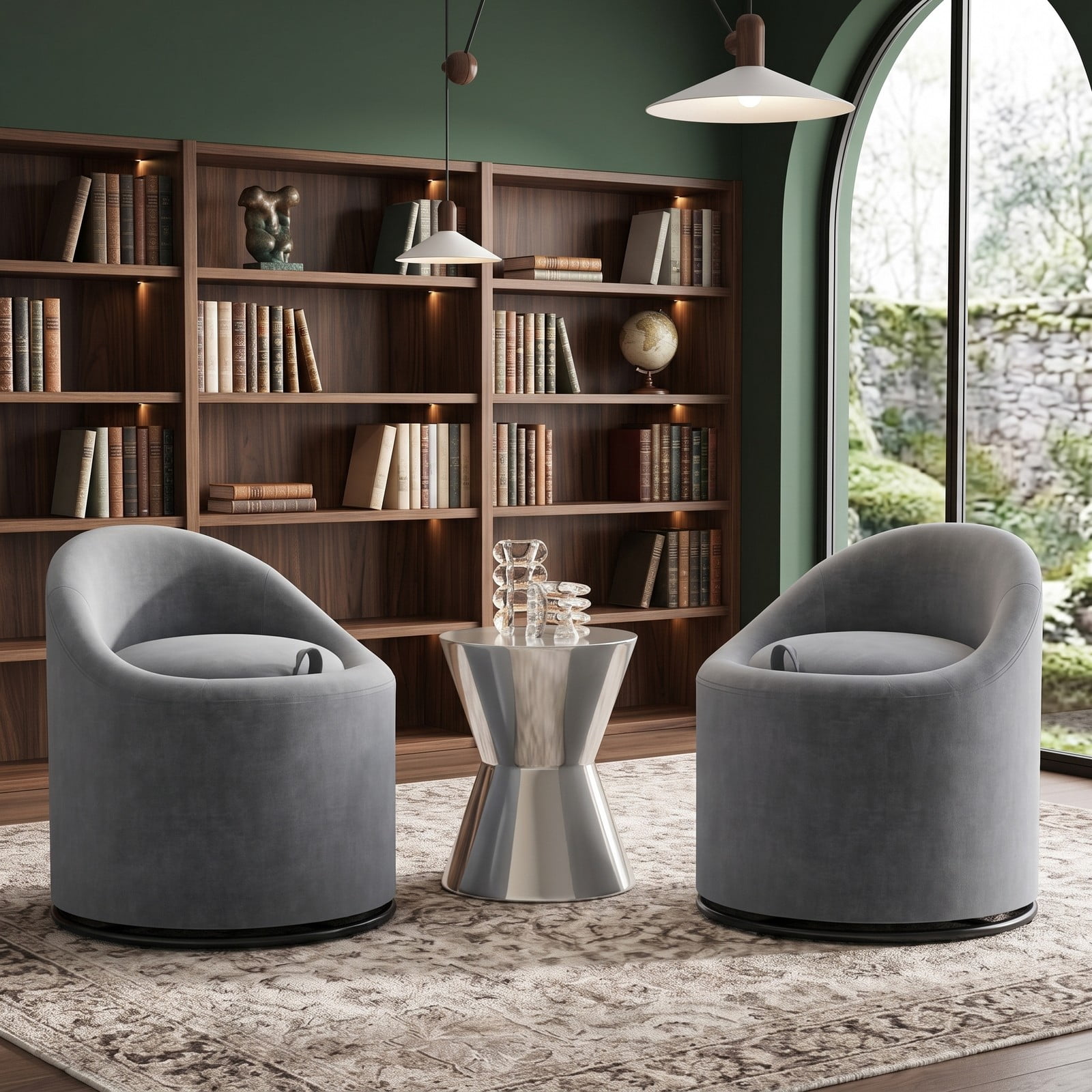 Furnibear Barrel Chair with Hidden Storage, 360 Degree Swivel Upholstered Velvet Accent Vanity Chair with Curved Backrest, Metal Base, No Assembly, for Bedroom, Gray