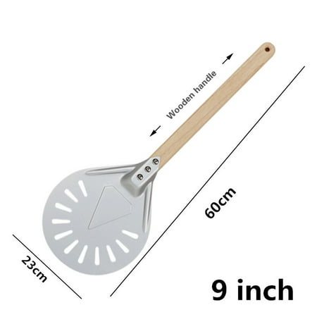 

Pizza Turning Small Pizza Peel Paddle Short Round Pizza Tool Non-Slip Wooden Handle 7 8 9 Inch Perforated Pizza Shovel Aluminum