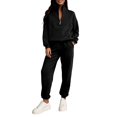 thumbnail image 4 of Kixjoy Lounge Sets for Women Plus Size Crewneck Sweatshirts and Pants Sets Long Sleeve Quarter Zip Casual Sweatsuit Plain Thermal Winter Loungewear Sets Woman, Black M, 4 of 4