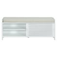 thumbnail image 4 of Shoe Bench, Distressed Shutter Storage Bench with Cushion and Sliding Door, Vintage Acacia Veneer Shoe Cabinet Bench for Living Room, Entryway, 4 of 9