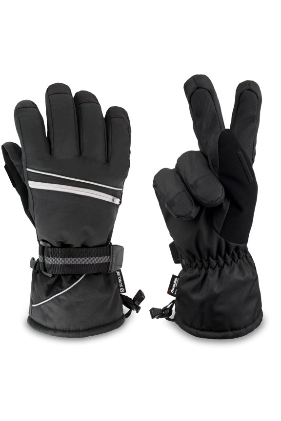 Ski Gloves Men Women | Waterproof Breathable Snow Gloves | Windproof Winter Outdoor Snowboard Snowmobile Hiking Cycling | Warm Thermal Insulation 3M Thinsulate Zipper Pocket (Black, Small)