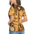 thumbnail image 3 of Women Short Sleeve V Neck Tops T-Shirts Summer Tees, Antique World Map Clocks Old, 3 of 6