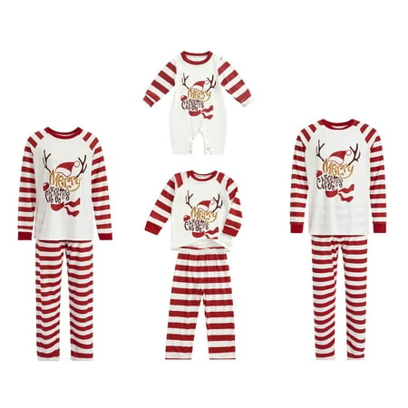 

FOCUSNORM Family Kids Xmas Christmas Pajamas Cotton Long Sleeve Round Neck Elk Print Tops Striped Trousers