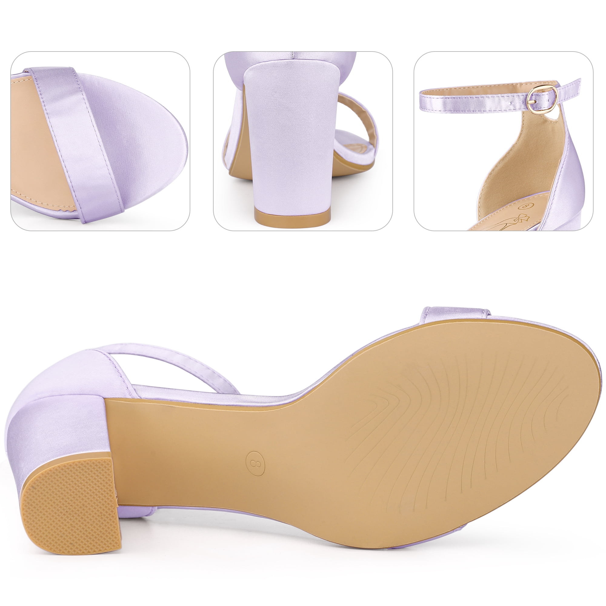 Unique Bargains Women's Open Toe High Heel Ankle Strap Satin Block Heels Sandals Lavender 8