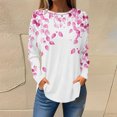 thumbnail image 2 of TFEOQRY Women's Floral Print Crew Neck Top Long Sleeve Pullover Casual Loose Fall Fashion Shirt Pink-1, 2 of 5