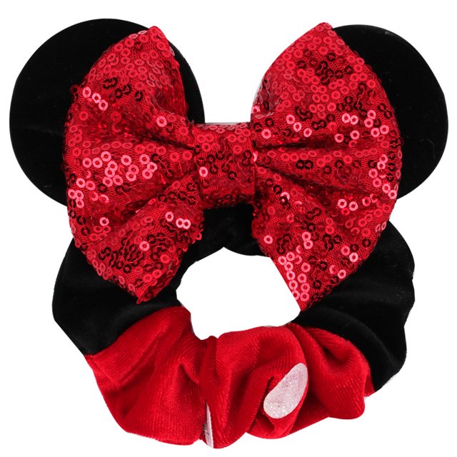 Diadema de Disney para Bebé y Niño, accesorios para el cabello con dibujos animados de Mickey y Minnie, banda elástica para el cabello de terciopelo dorado, Anillo para el cabello de Navidad, novedad