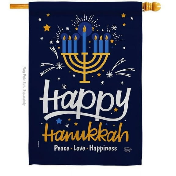Ornament Collection H192314-BO 28 x 40 in. Happy Hanukkah House Flag with Winter Double-Sided Decorative Vertical Flags Decoration Banner Garden Yard Gift