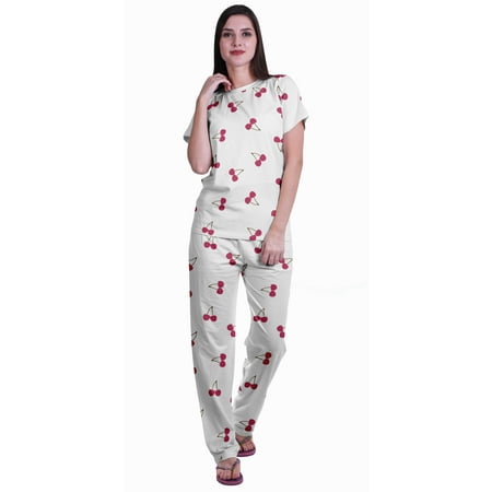

Moomaya Womens Printed Tee and Pajama Set PJs Short Sleeve Sleepwear Nightwear Loungewear S-XXL