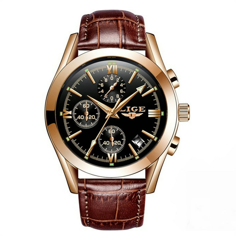 LIGE Luxury Luminous Quartz Watches Premium Leather Waterproof