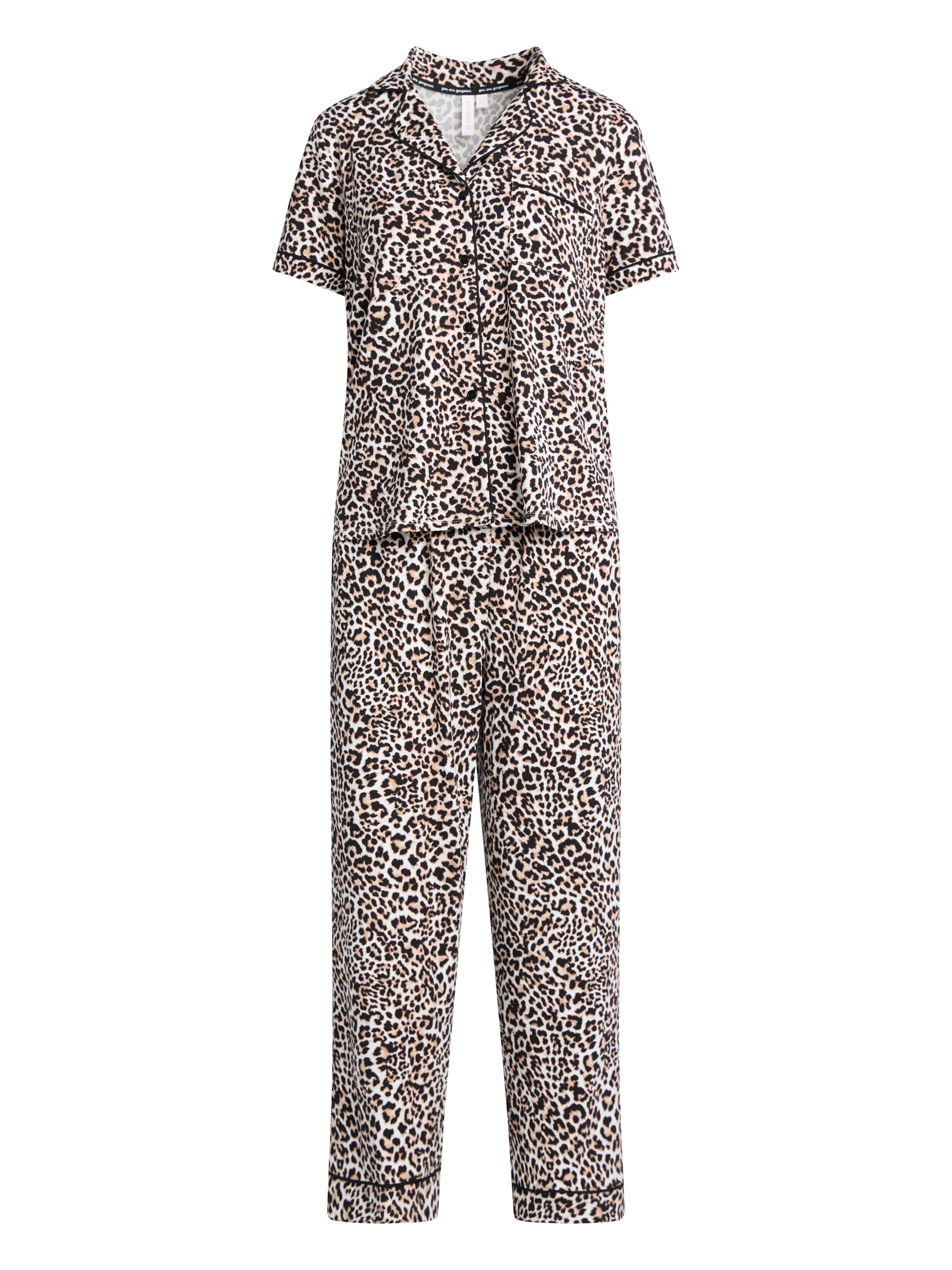 Joyspun Women's Dreamy Soft Collection Notch Collar Short Sleeve Knit Top & Capri Pajama Set, 2-Piece, Sizes XS-3X