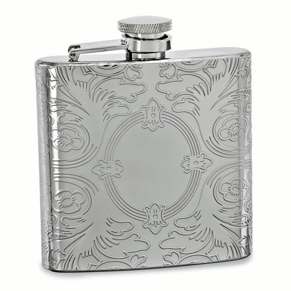 Silver-tone 6oz Oval Etched Design Flask GM16834
