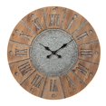thumbnail image 1 of "Reloj de pared redondo con marco de madera y detalles metálicos, marrón y gris" Benzara Inc BM209368, 1 of 1