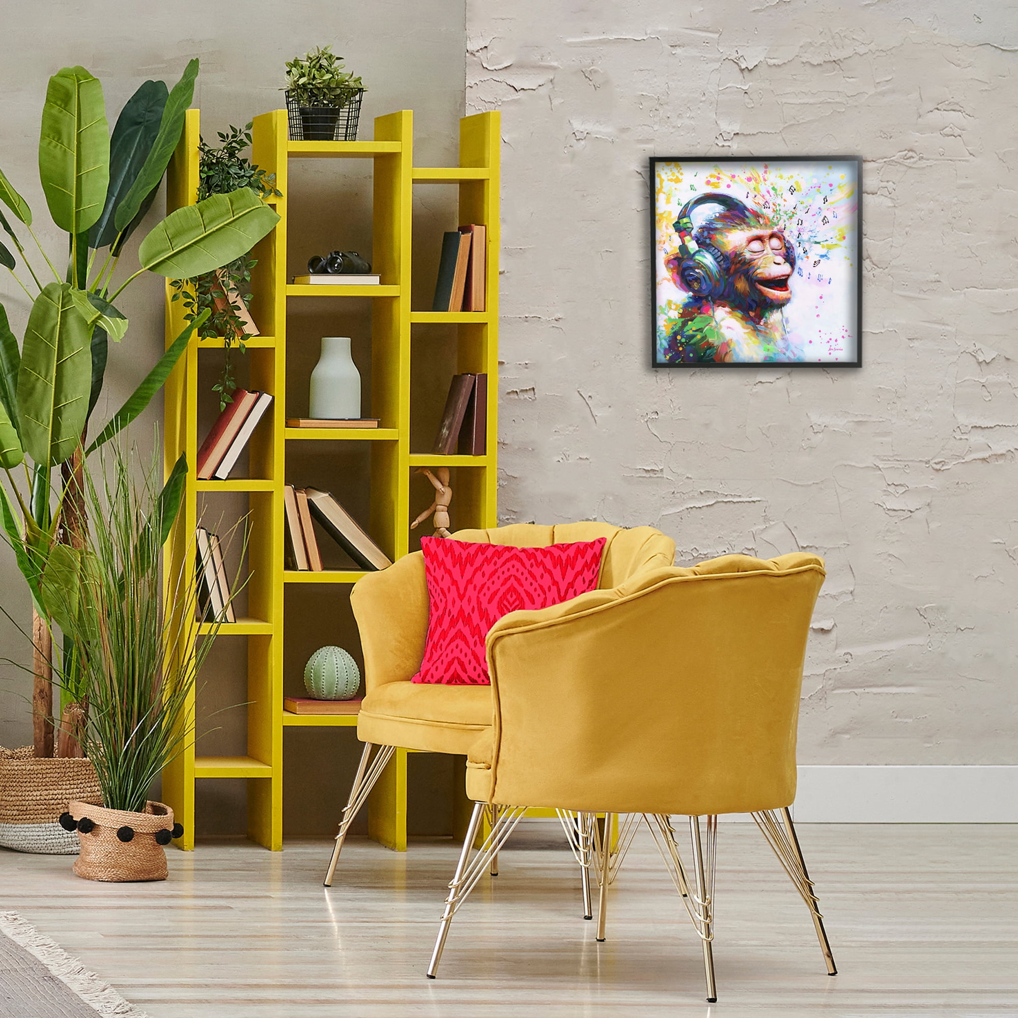 Stupell Industries Blissful Beats Monkey Animals & Insects Painting Black Framed Art Print Wall Art, 17 x 17