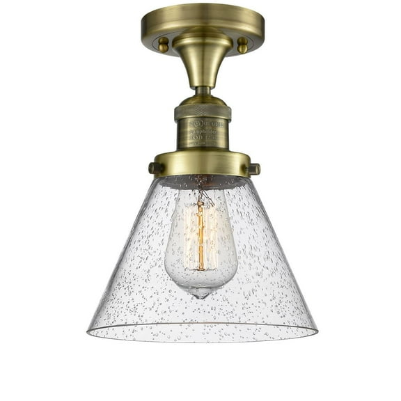 Innovations 1-LT Vintage LED Large Cone 8" Flush Mount - Antique Brass - 517-1CH-AB-G44-LED