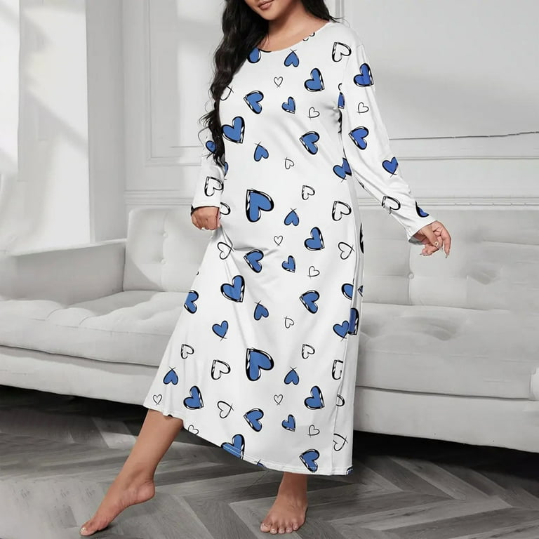 Jalioing Pajamas Nightdress for Women Plus Size Pullover Nightgown Heart Printed Long Sleeve Sleepwear Dress (5X-Large, Blue) - Walmart.com Jalioing Pajamas Nightdress for Women Plus Size Pullover Nightgown Heart Printed Long Sleeve Sleepwear Dress (5X-Large, Blue) - Walmart.com