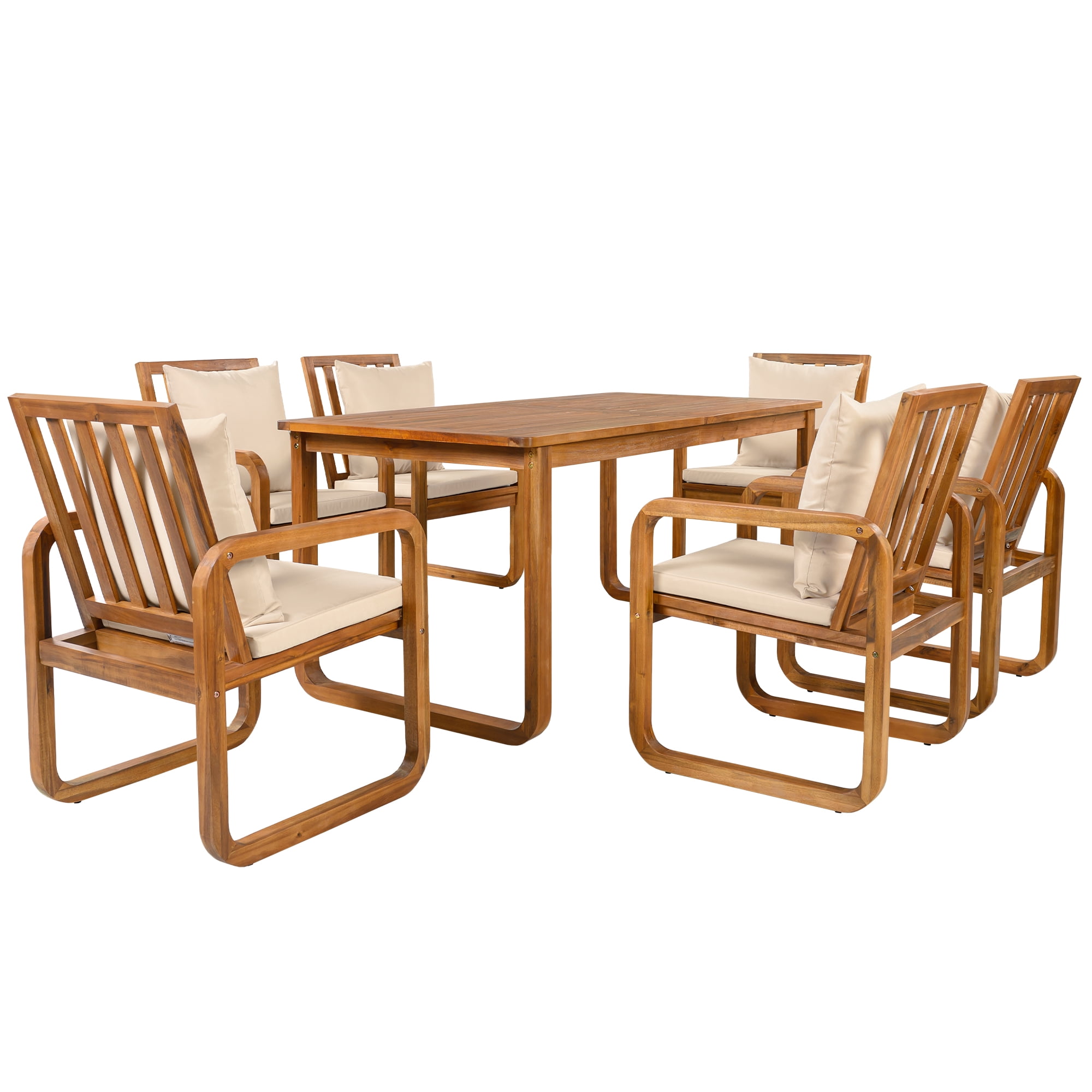 Harper & Bright Designs 7 Pieces Patio Dining Set for 6, Outdoor Acacia Wood Dining Table with Slatted Design and 4 Chairs for Garden, Brown