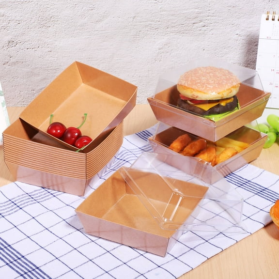 Clispeed Light Brown Charcuterie Boxes with Clear Lids for Kitchen Use Sturdy Paper Dessert Containers 20pcs