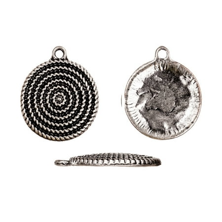 Pendent/Focal, Antiqued Silver-Plated, Spiral Form Target, 20x24mm Round Plate, Sold per pkg of