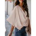 thumbnail image 2 of Women Casual V Neck Drape Tops Pullover Shirts Bell Sleeve Blouses, 2 of 3