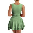 thumbnail image 5 of Huowey Women Tennis Dress Sleeveless Wide Strap Popular Square Neck High Waist Ruched A-Line Ruffle Tiered Flowy Athletic Sport Workout Yoga Mini Dresses,Green,M, 5 of 8