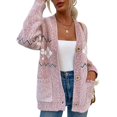 thumbnail image 1 of Suéter con frente abierto, botones, manga larga, corte holgado, prendas de vestir exteriores de punto para mujer con bolsillos para Navidad, otoño, invierno, rosa, M, 1 of 9