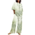 thumbnail image 2 of Atogsazn Two Piece Sets for Women Casual Summer Printed Round Neck Short Sleeve Tops And Wide-Leg Pants Suit Yellow XXL on Clearance, 2 of 5