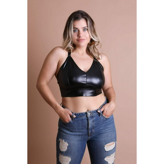 Faux Leather Longline Bralette Plus