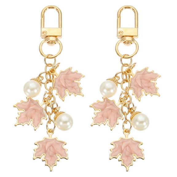Uxcell 2 Pcs Maple Leaf Keychain, Metal Cute Keychains Charm with Swivel Clasps Key Chain for Women Bag Purse Charms, Pink