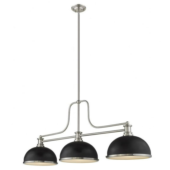 3 Light Chandelier in Restoration Style-21 inches Tall and 13.25 inches Wide-Brushed Nickel Finish-Matte Black/Brushed Nickel Shade Color Bailey