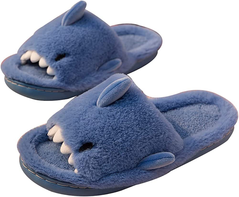 DanceeMangoo Shark Slippers Adult Couple Shoes Cozy Plush Faux Fur House Slide Anti-Slip Slipper -