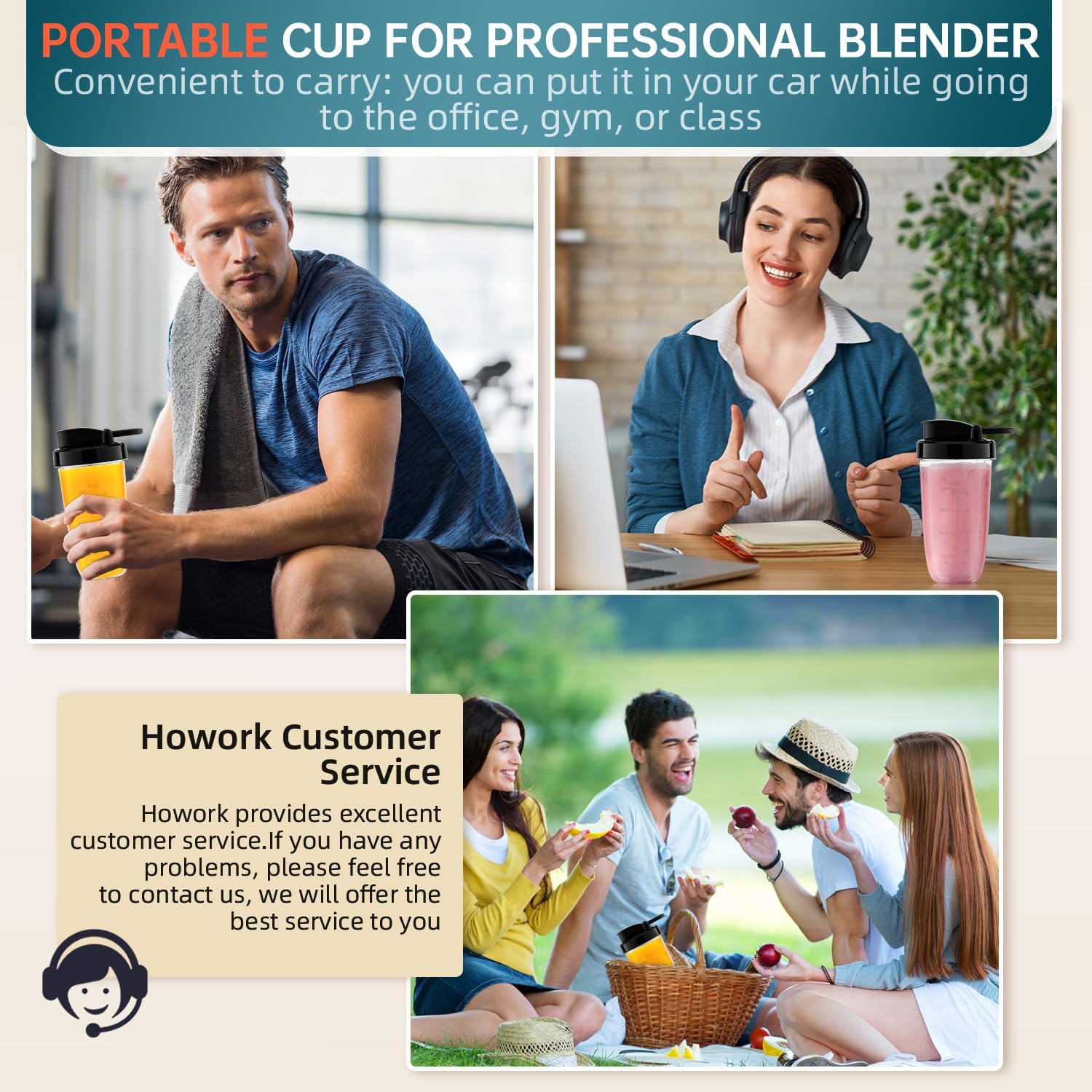 Personal Blender for Smoothies, 750W Motor with 56oz Glass Jar and 16oz Cups, 2-Speed Settings for Frozen Drinks & Ice Cream, Grey