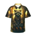 thumbnail image 1 of Balery Tree Meditating Raccoon Camisas hawaianas de manga corta para hombre, camisas playeras de corte holgado, camisas de vacaciones con botones,Small, 1 of 7