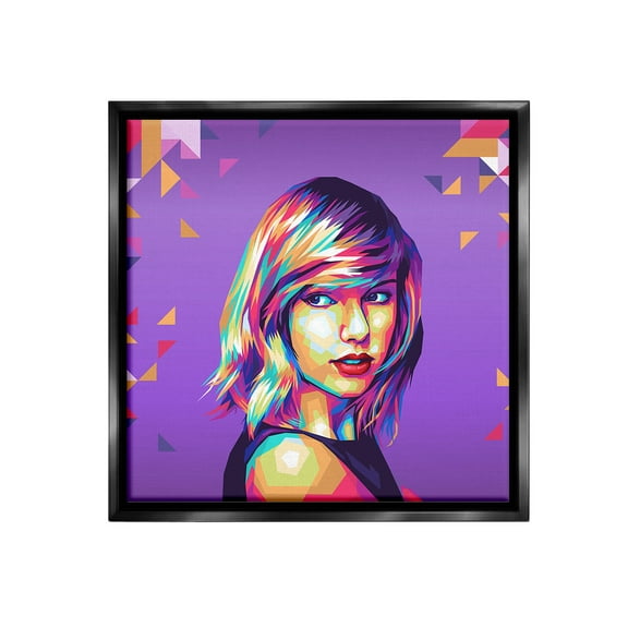 Stupell Industries Pop Icon on Purple Abstract Painting Black Floater Framed Canvas Art Print Wall Art, 18 x 18