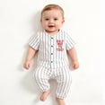 thumbnail image 4 of mgoYE 2Pcs Toddler Baby Boy Summer Baseball Outfit Set 3-6 Months Short Sleeve Baseball Button T-Shirt Top and Striped Pants Clothes White, 4 of 6
