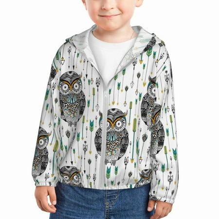 

Sun Hoodie for Kids Cool Tribe Owls Long Sleeve Swim Fishing Shirts Sun Protection Zip Up Jacket Clothing Athletic Hoodie
