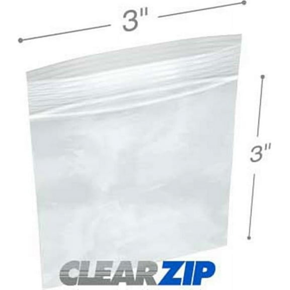 International Plastics CZ20303 3 x 3 in. ClearZip Lock Bags, 0.002 Gauge - Case of 1000
