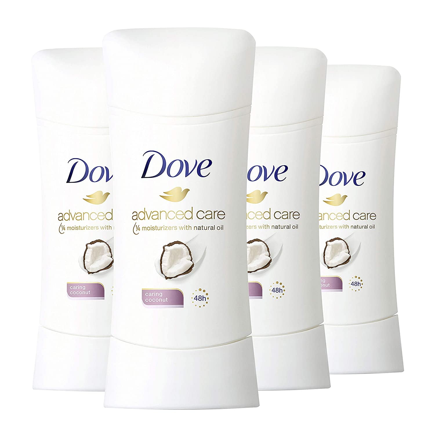 Dove Advanced Care Antiperspirant Deodorant Stick for Women, Caring Coconut, for 48 Hour Protection And Soft And Comfortable Underarms, 2.6 oz, 4 Count