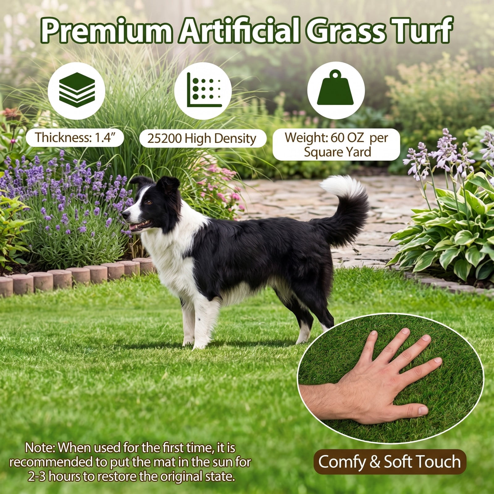 ALPULON 4 x 6 FT Artificial Grass Turf Mat, Indoor Outdoor Synthetic Turf Rug with Drainage Holes, Realistic Pet-Friendly Fake Grass Lawn Carpet for Patio, Green