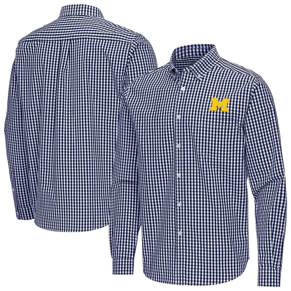 Men's Antigua Navy Michigan Wolverines Ellis Woven Tri-Blend Long Sleeve Button-Down Shirt