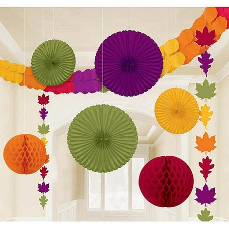 Amscan Colors of Fall Thanksgiving Party Assorted Hanging Decorating Kit Pack of 9, Multicolor, 15.5