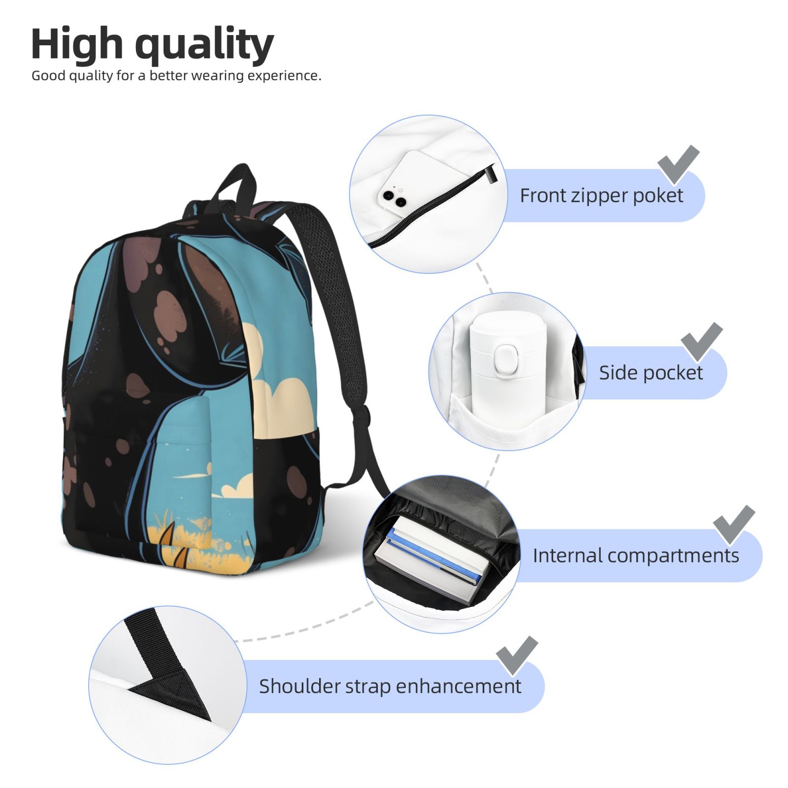 Vsdgher Whimsical Cartoon Cow Print Canvas Backpack Travel Rucksack Unisex Knapsack 15.7/17.7Inch Laptop Backpack for Work,College -Medium