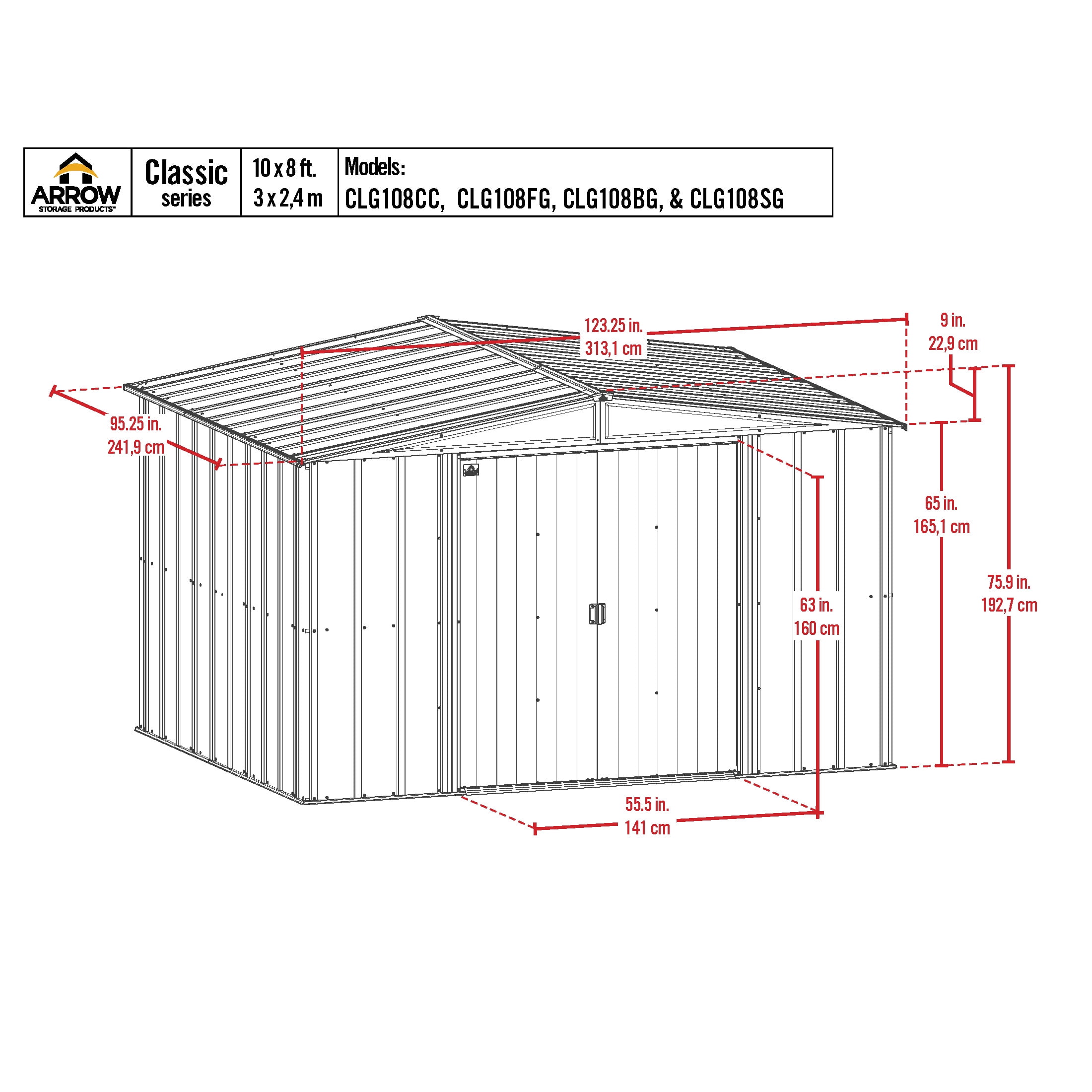 Arrow 10 x 8 x 6 ft Green Shed