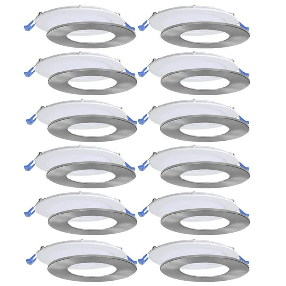Nadair, 6’’ LED Recessed Ultra Slim Lights, 4000K (cool white), 12-Pack, IC Rated, Dimmable, 15W=90W, 1125 Lumens, Quick Connect System, White Finish / Brushed nickel trim included, Round