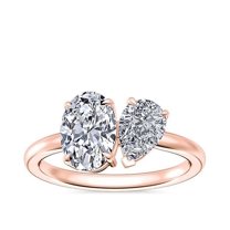 Diamond-Capitals 2.50 Ct Unique Oval Cut Moissanite Two Stone Anniversary Ring for Ladies Solid 18K Rose Gold Size 7